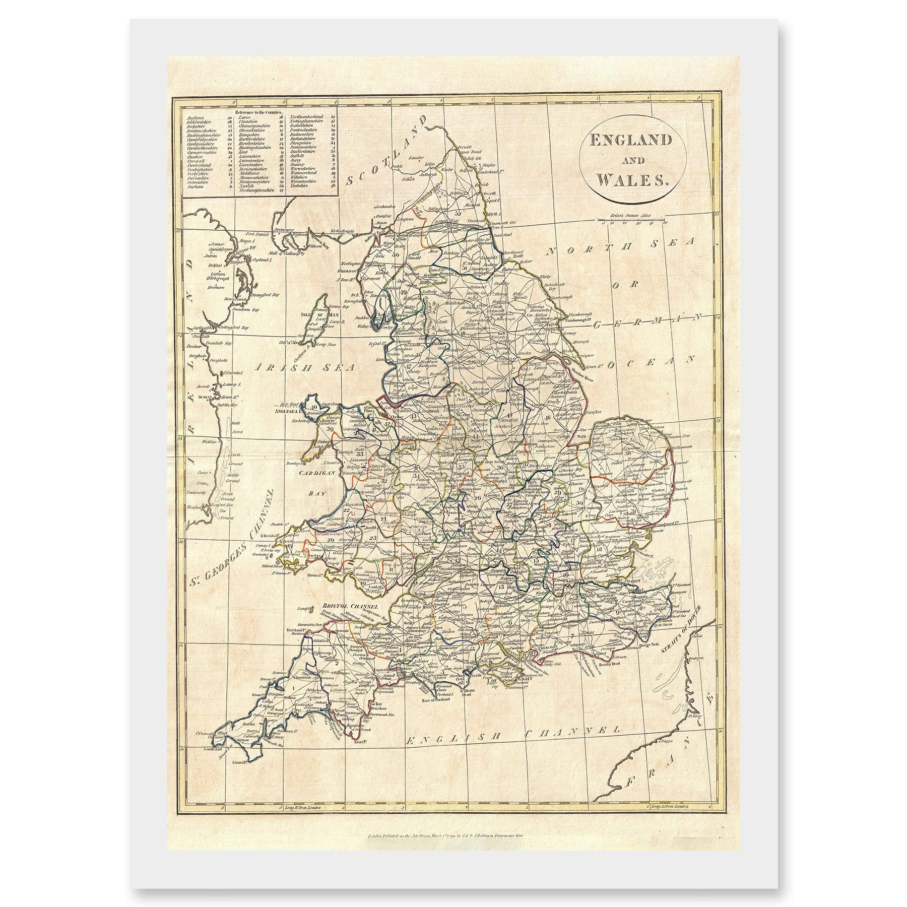Artery8 1799 Clement Cruttwell Map England Historic Iconic A4 Artwork Framed Wall Art Print