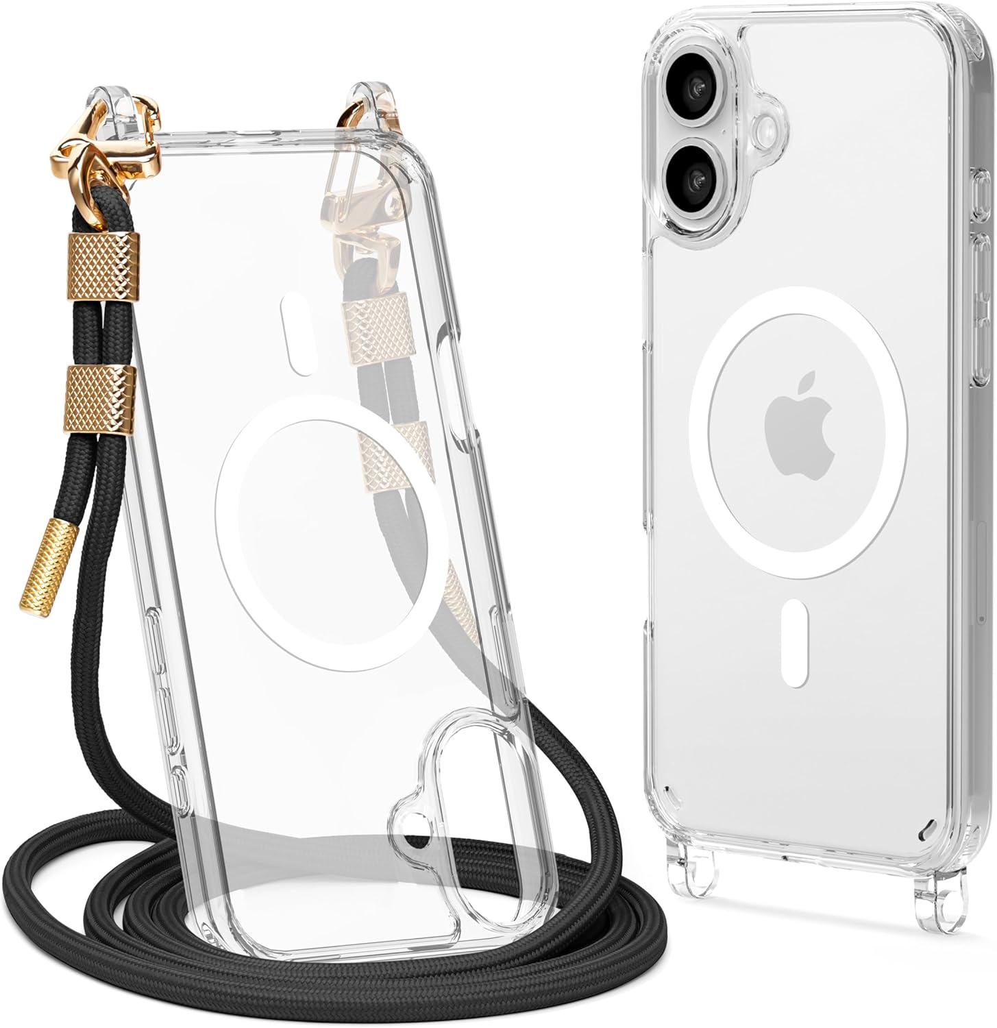 Magnetic Clear Case Compatible with iPhone 16 Case Crossbody Anti Lost Strap Shockproof Protective Lanyard Phone Case Black