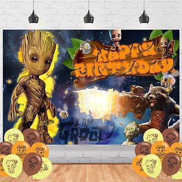 Groot Birthday Party Backdrosp, Cartoon Groots Birthday Party Decoration,Cartoon Birthday Banner Shoot Photo Backgrounds Props for Party 5x3ft