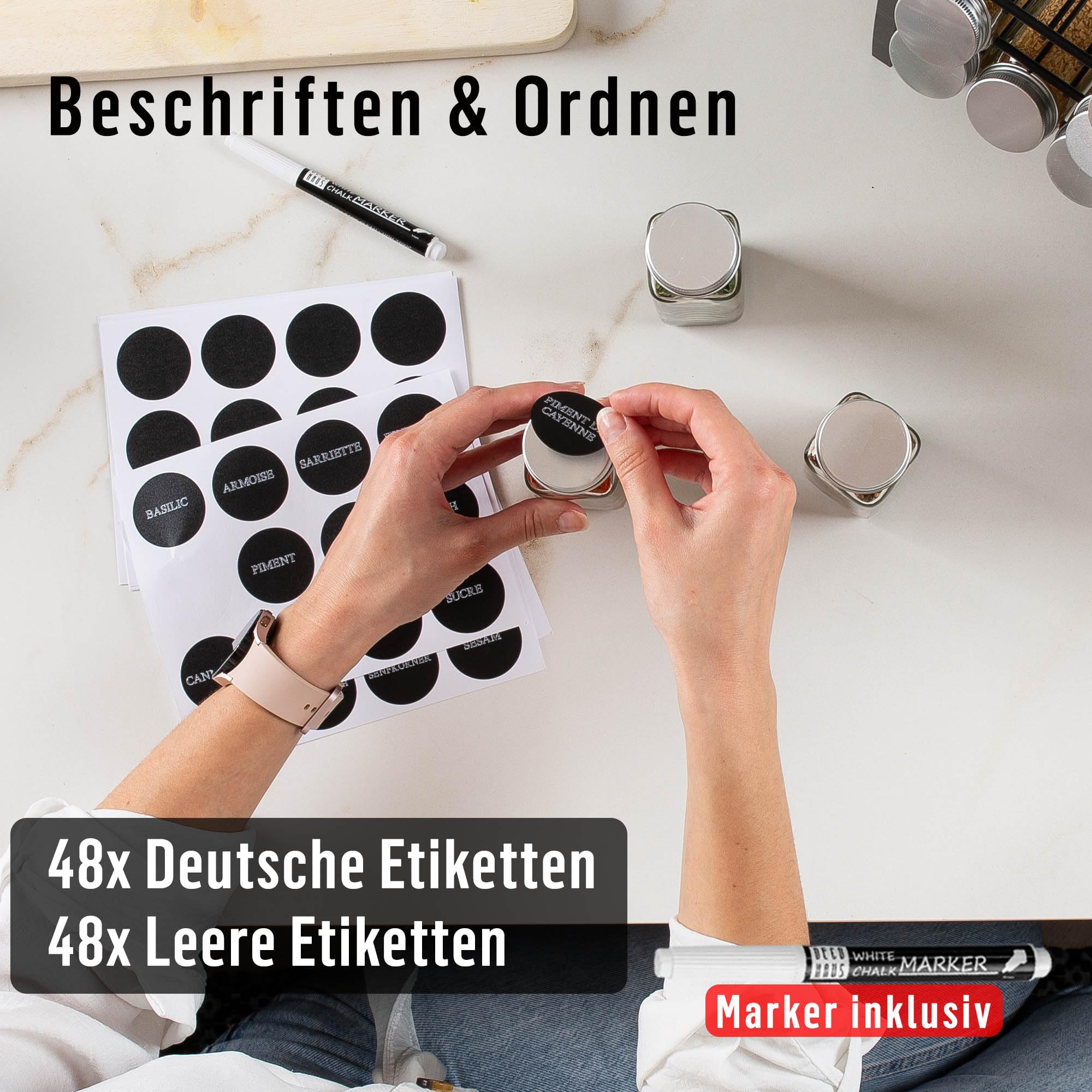 Deco haus® Gewürzregal Stehend & Wand [MIT GEWÜRZDOSEN & ETIKETTEN] - Gewürz Organizer - Spice Rack Organizer - Gewürzständer - Gewürzregalsystem Hängend - Gewürzaufbewahrung - Gewürzgläser mit Regal