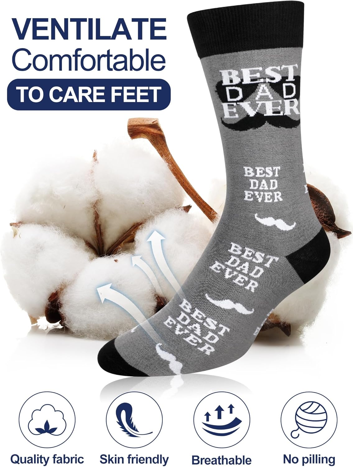 6 Pairs Novelty Socks for Dad Grandpa Best Dad Ever Gifts Funny Cotton Crew Socks for Valentine's Day Father's Day Birthday Gifts - Image 4