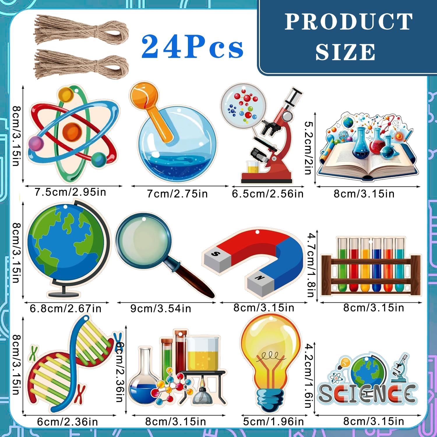 24 Pieces Science Theme Wooden Hanging Ornament Science Party Decorations Science Lab Chemistry Biology Physics Party Supplies for Science Party Chemistry Party Lab School Decorations image 2