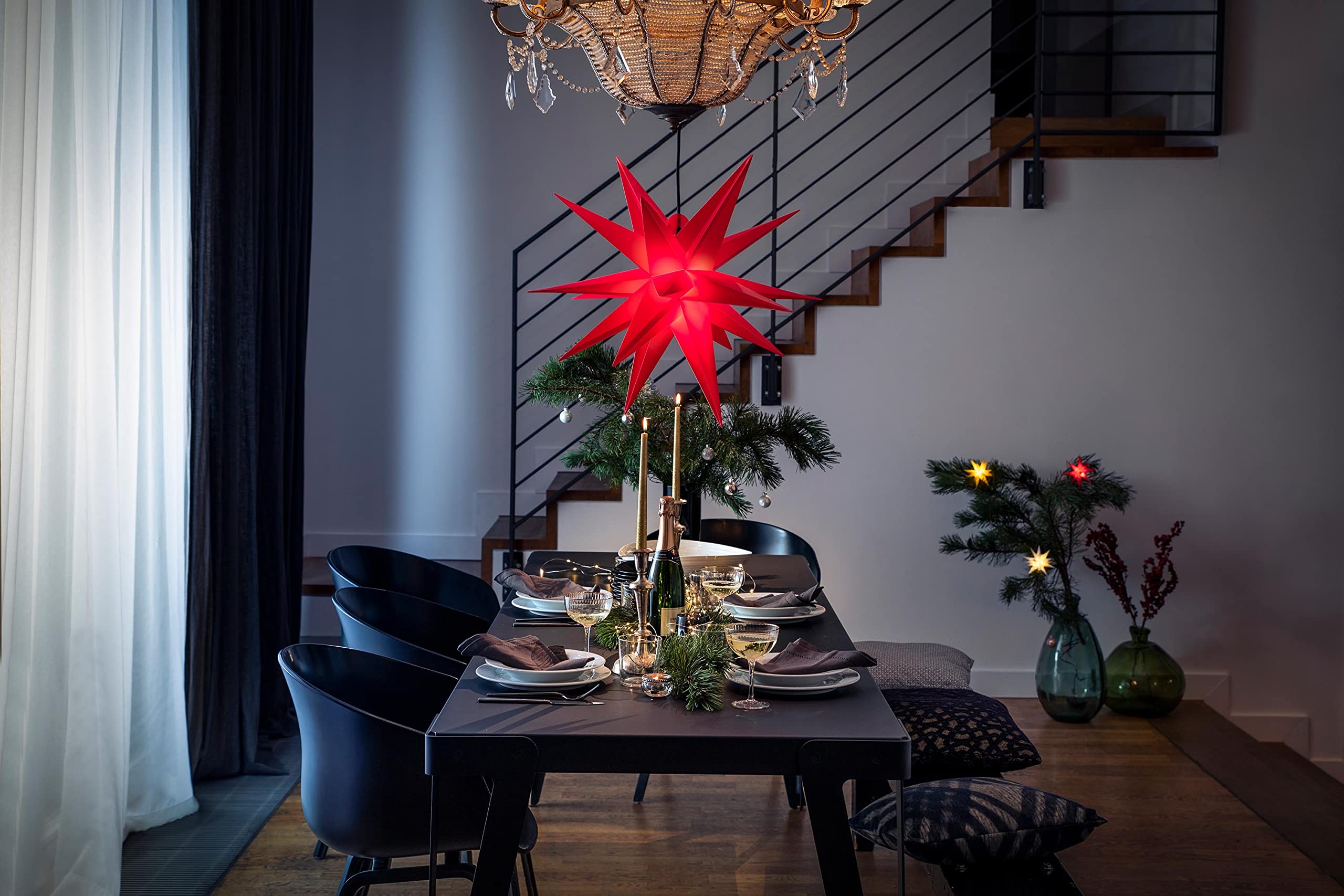 Novaliv Weihnachtsstern beleuchtet Faltstern 55cm Dekostern ROT hochwertiger Kunststoffstern für Glühbirne mit Timer Funktion 3D Stern 18 Zackig Leuchtstern Weihnachtslicht Winterbeleuchtung 3D Stern