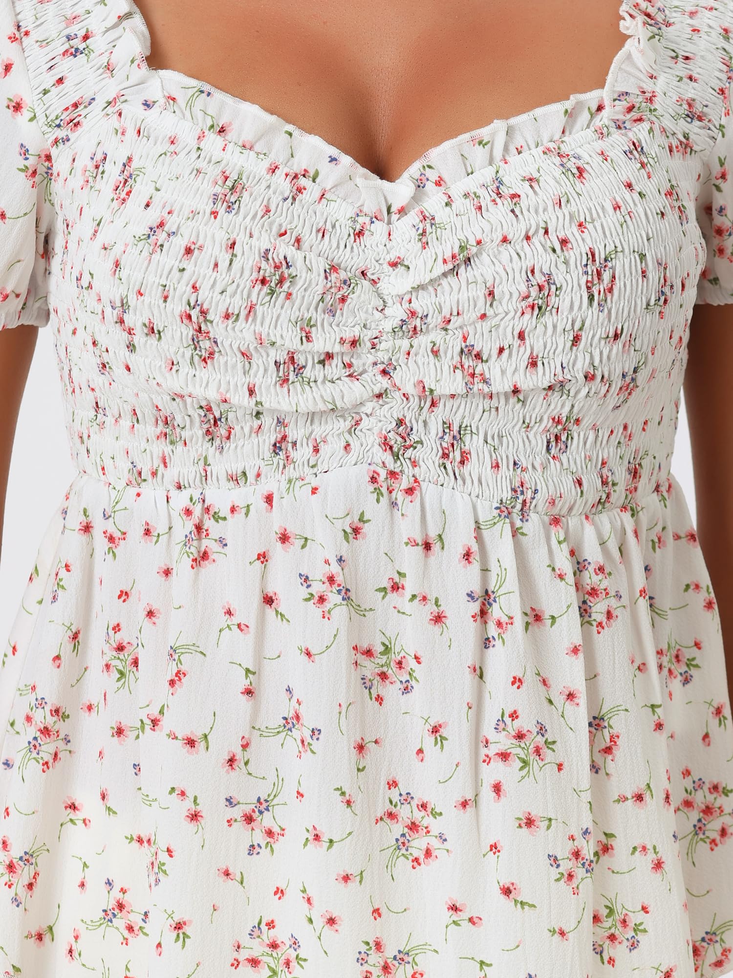 Allegra K Haut floral pour femme avec col en cœur froncé et volants