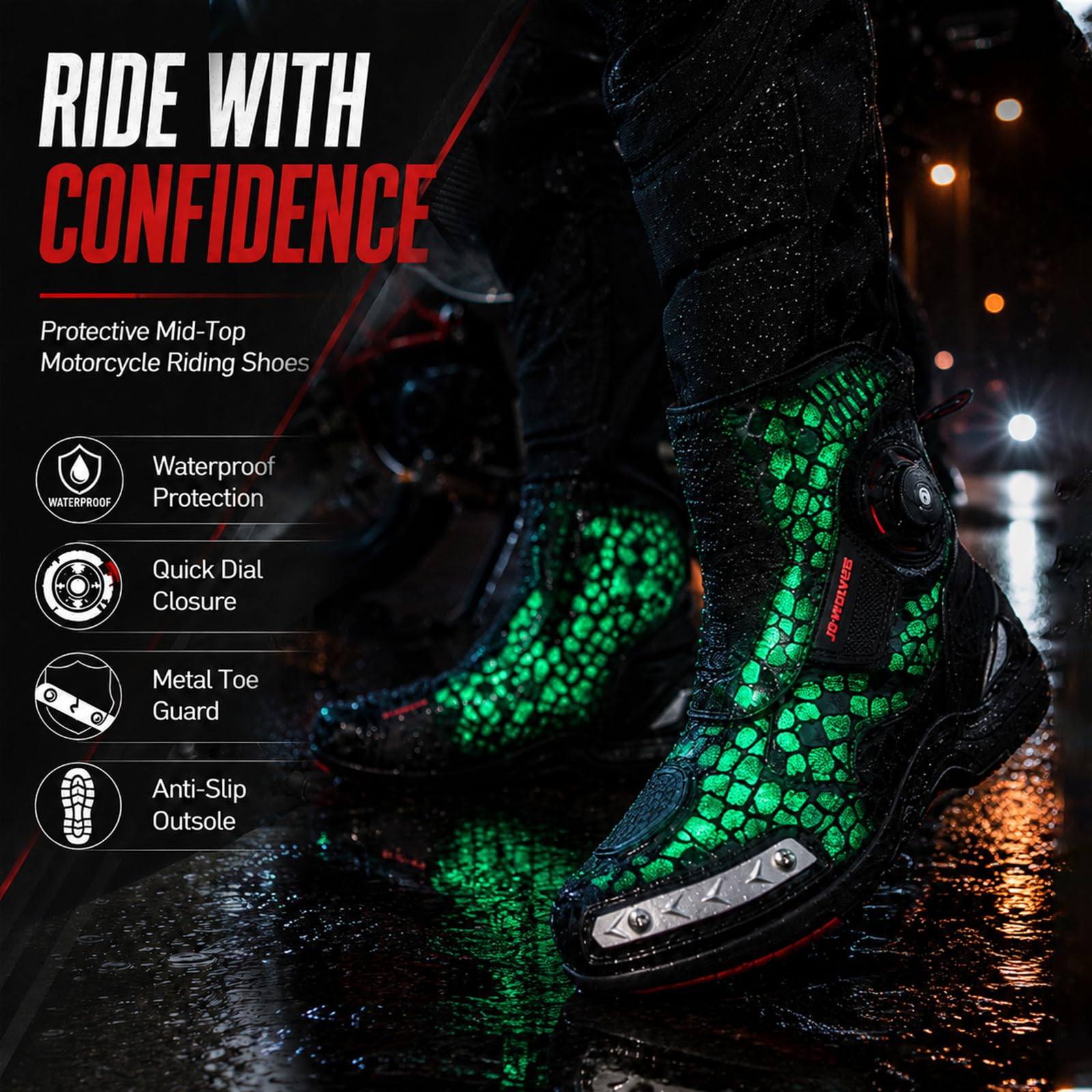 Motorradschuhe für Herren, Motorradstiefel, halbhoher Motorradstiefel | Wasserdichte Atmungsaktive bequem, Schalthebelverstärkung & Fersenreflektor, Knopfschnürsenkel mit Klettabdeckung