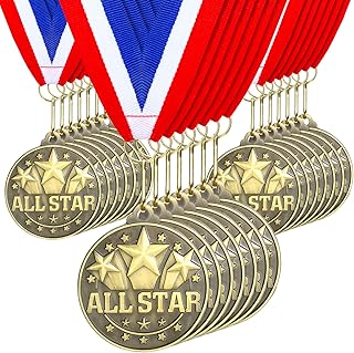 Quelay 30 Pcs 2'' Award Medals Bulk Gold Winner Medals with Neck Ribbons Metal Trophy Award Prize Gift for Tournaments, Competitions, Party, Kids and Adults