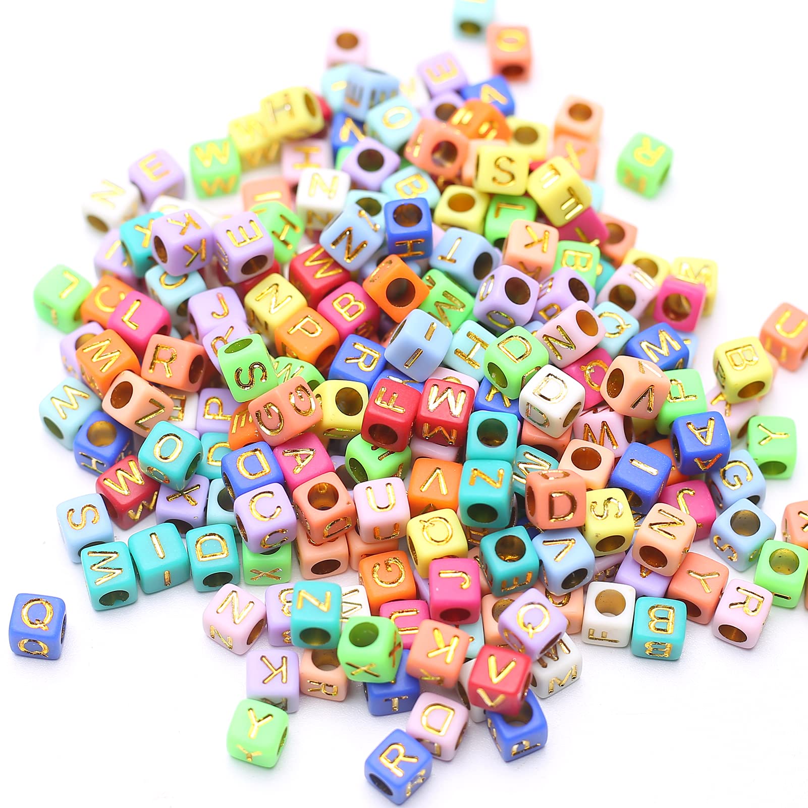 ToBeIT Acrylic Alphabet Letter A-Z Cube Beads 1000 pcs for Jewelry Making Bracelets, Necklaces(6mm) (6 * 6color-Gold(Green))
