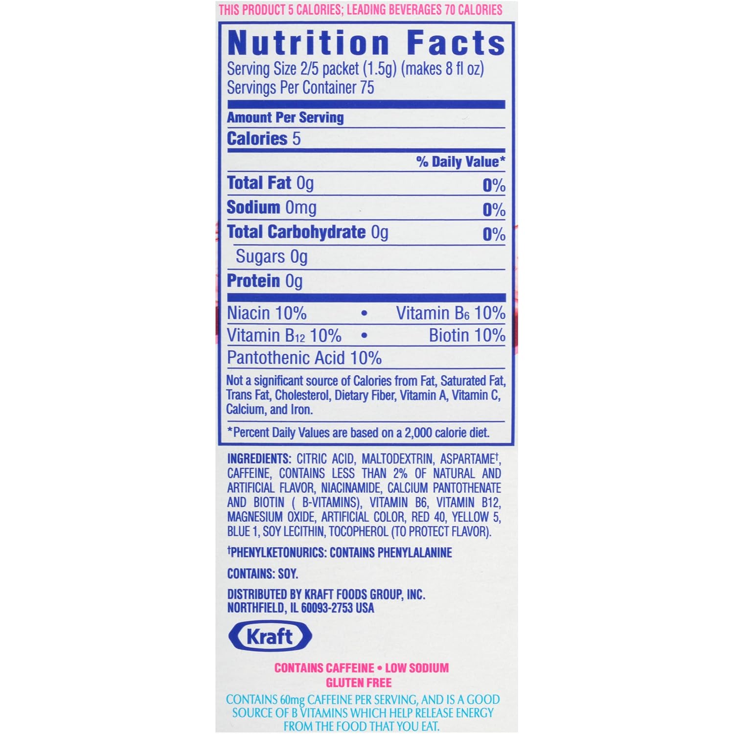 Crystal Light On the Go Energy Wild Strawberry 120 units per case 1.0 oz Nutrition Info