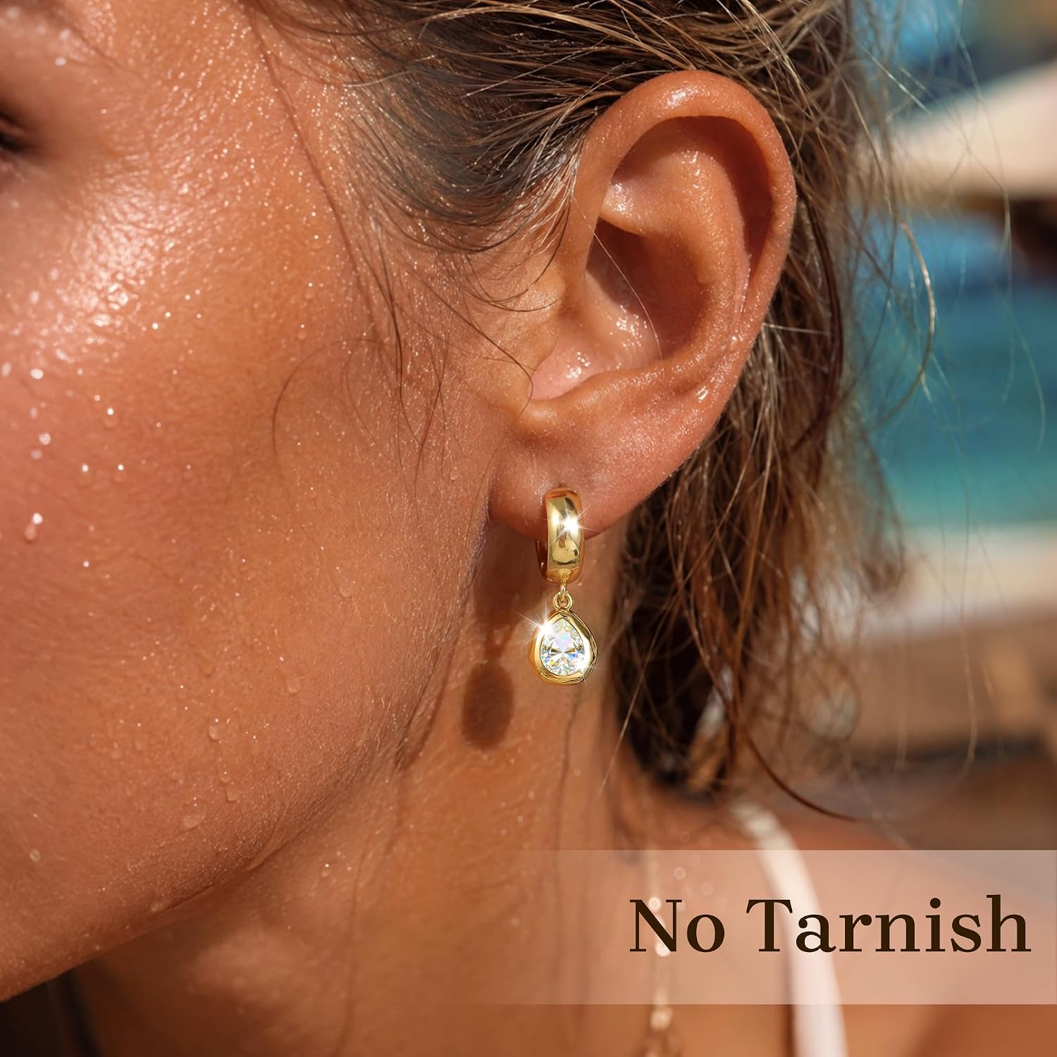 Trendy Gold Dangle Earrings for Women,14K Gold Plated Drop Earring Huggie Chunky hoop Earrings With Bezel-Set Statement Cubic Zirconia Charm Lightweight Hypoallergenic Jewelry Accessories Gifts for Women
