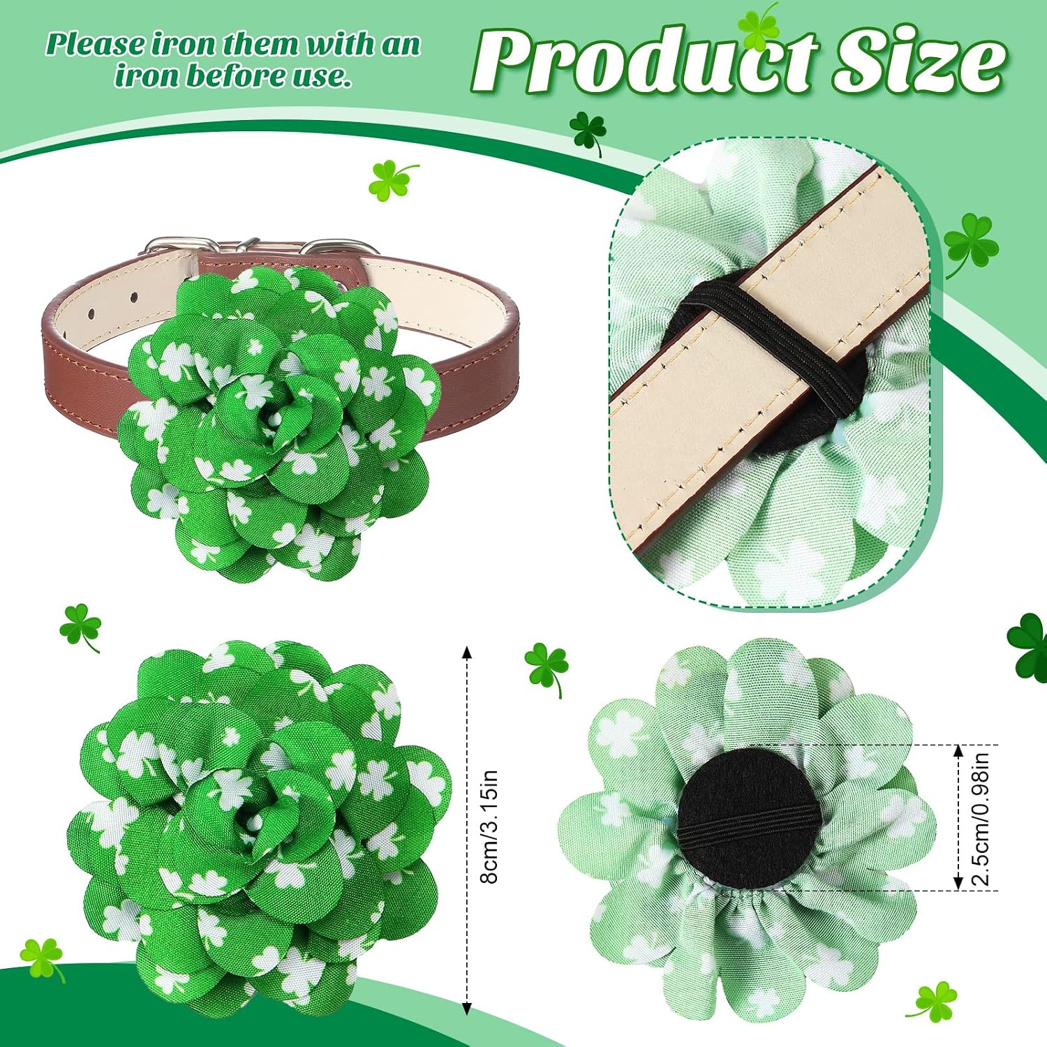Sanwuta 80 Pieces St. Patricks Day Dog Collar Flowers Bulk Shamrock Dog Charms Grooming Accessories Bow Tie Flower for Pets Cat Collar Attachment Embellishment Saint Patty's Day Party Costume