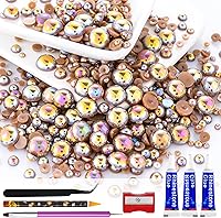 Vista 11 de 60g de perlas blancas de parte trasera plana con diamantes de imitación para manualidades, tamaño mixto de 3mm-10mm, color AB, redondas, mitad