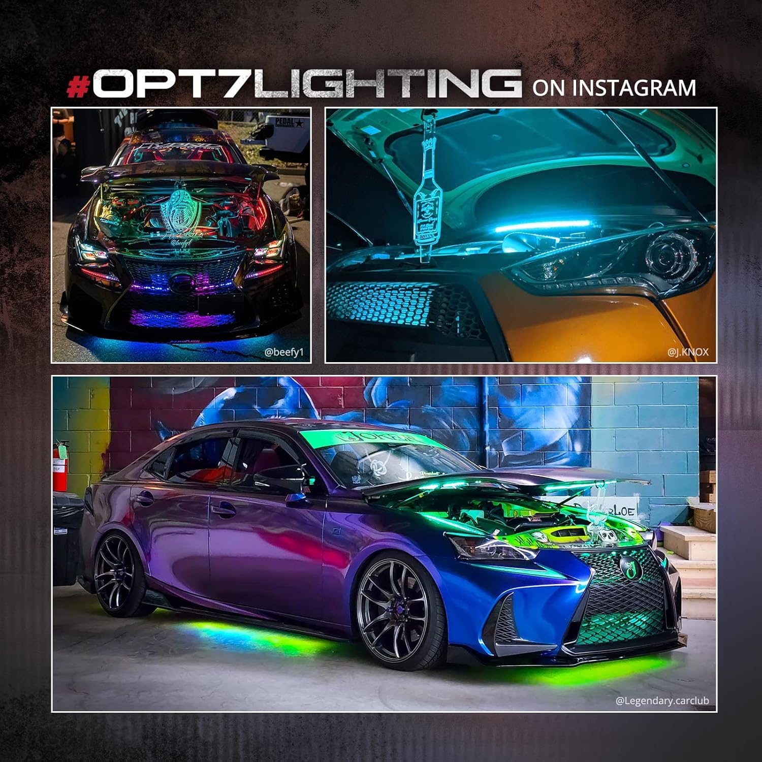 OPT7 Engine Bay & Grille & Interior Car LED Lights Bundle Kit with Remote Control, RGB Multi-Color Modes, Universal Fit for Car Truck SUV