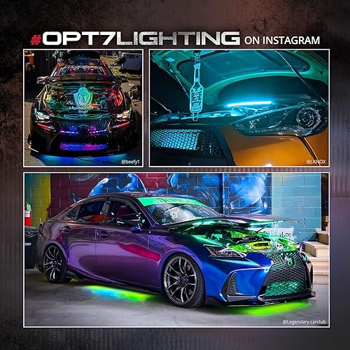 Miniatura 8 de OPT7 Aura Engine Bay - Kit de luz LED RGB con control remoto, 4 tiras de luz impermeables de 12 pulgadas para debajo del capó, modo multicolor,