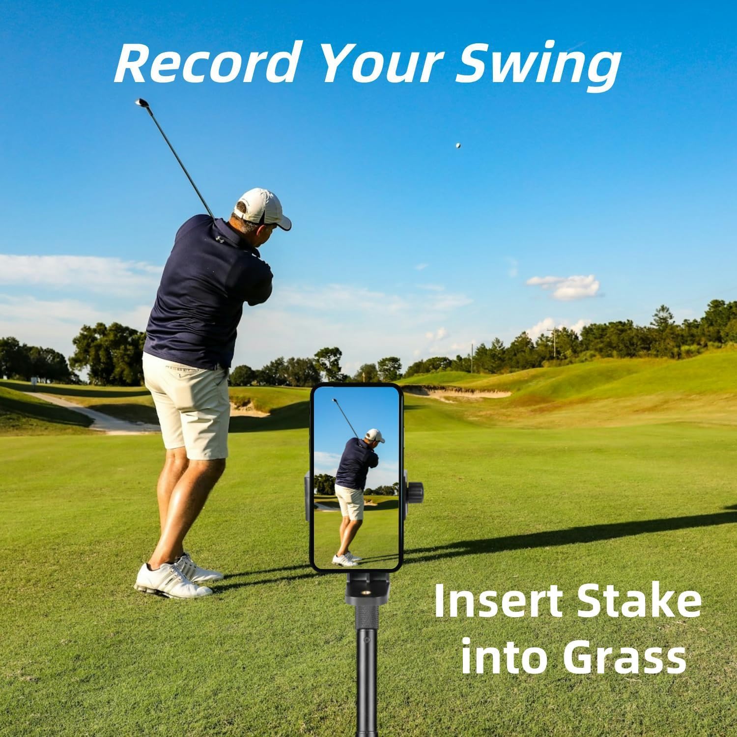 Palo de Selfie monopié de Golf con estaca de estaca de Tierra, analizador de Swing de Golf, Soporte de teléfono para Ayuda de Entrenamiento, Soporte para teléfono de Golf, Palo Selfie para Grabar