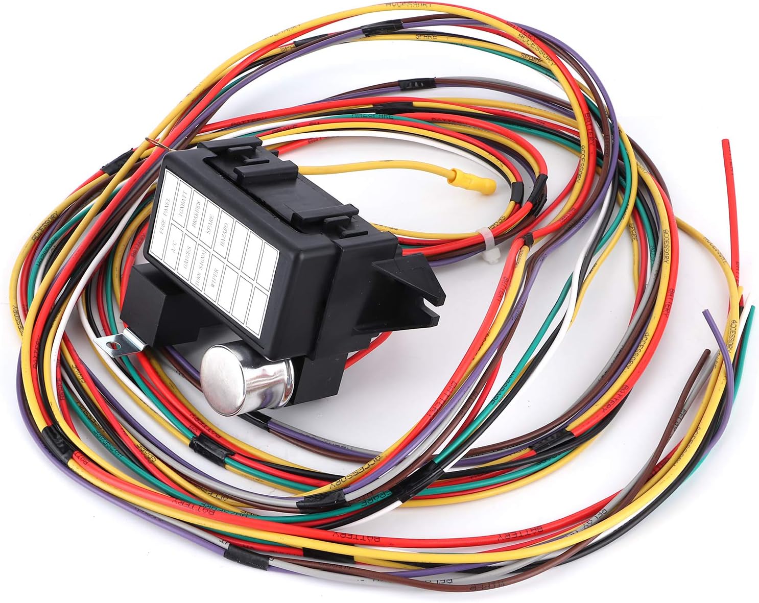 Rosvola Copper Wire 8 Circuit Wire Harness Kit, Universal, Plug and Play, Perfect for Hot Rods, Rat Rods, Gassers or Custom Applications