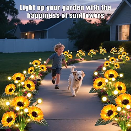 Miniatura 2 de Luces solares con forma de girasol para jardín al aire libre, luces solares mejoradas con forma de girasol y luces de luciérnaga, impermeables,
