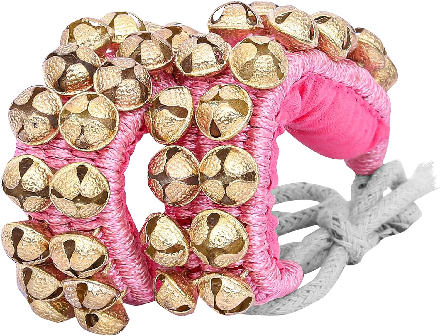 Dancing Bells Anklet Ghungroo with Colored Cushion Pad 2 Line with 40 Bells Best for Indian Classical Dance, Indian Style Brass Ankle Bells (Pink)