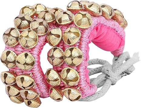 Dancing Bells Anklet Ghungroo with Colored Cushion Pad 2 Line with 40 Bells Best for Indian Classical Dance, Indian Style Brass Ankle Bells Pink