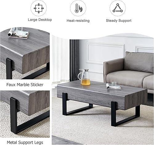 Miniatura 68 de Mesa auxiliar de 2 niveles, moderna mesa de centro rectangular para sala de estar con estante de almacenamiento para decoración de sala de estar,