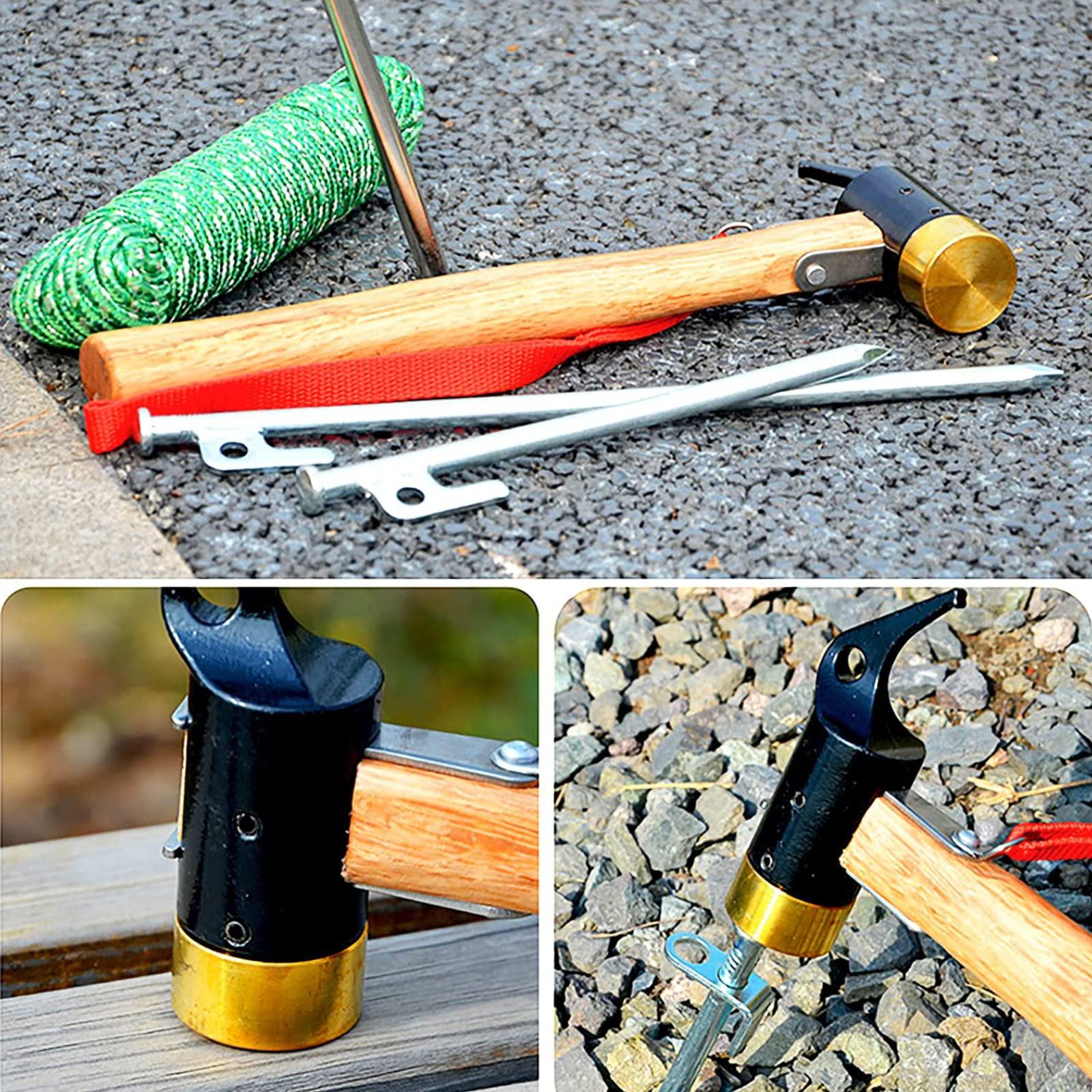 Amazon | ペグハンマー 黄銅製 ヘッド 木製 ハンドル テントハンマー