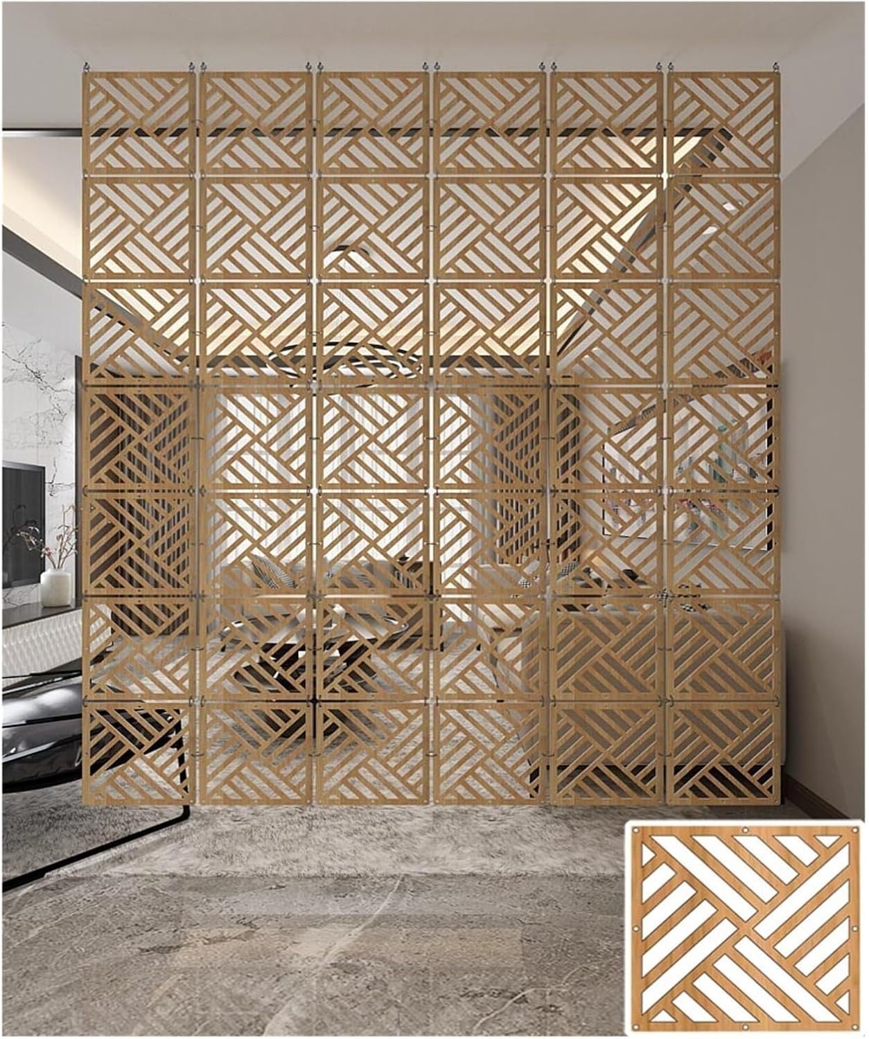 Séparateur de pièce Suspendu Panneau Bois-Plastique Creux pour Les Maisons à Haut Plafond, Décoration d'écran Suspendue Simple pour la Maison, 1 à 100 pièces en Option(Natural b,8Pcs)