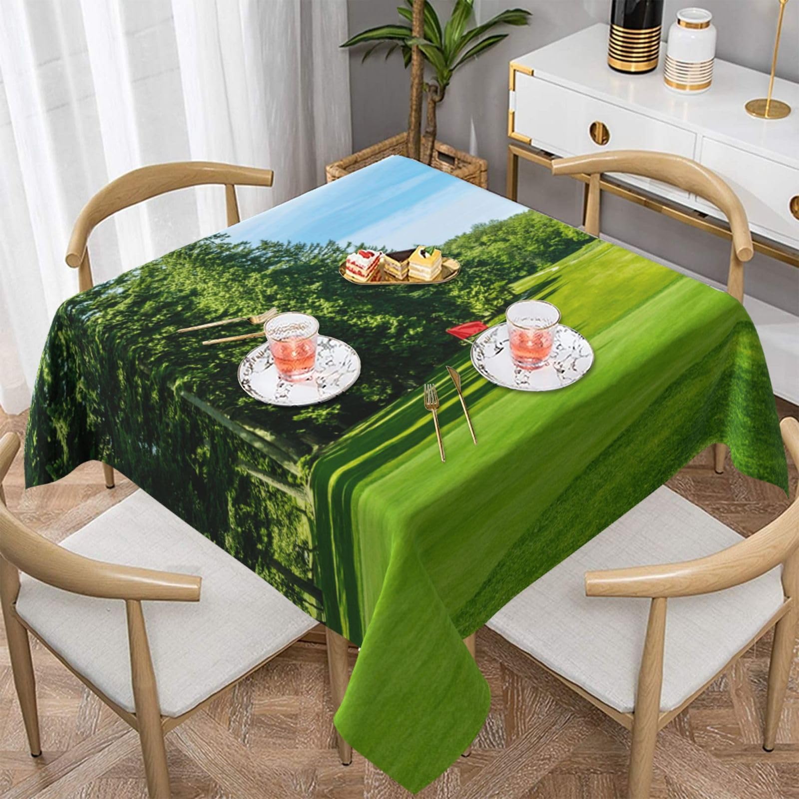 DCEHGEW Golf Course Lawn Prints Square Tablecloth 152x152 CM, Waterproof Fabric Table Cloth for Dining Table, Farmhouse Table Cover for Kitchen Dining Tabletop Decoration