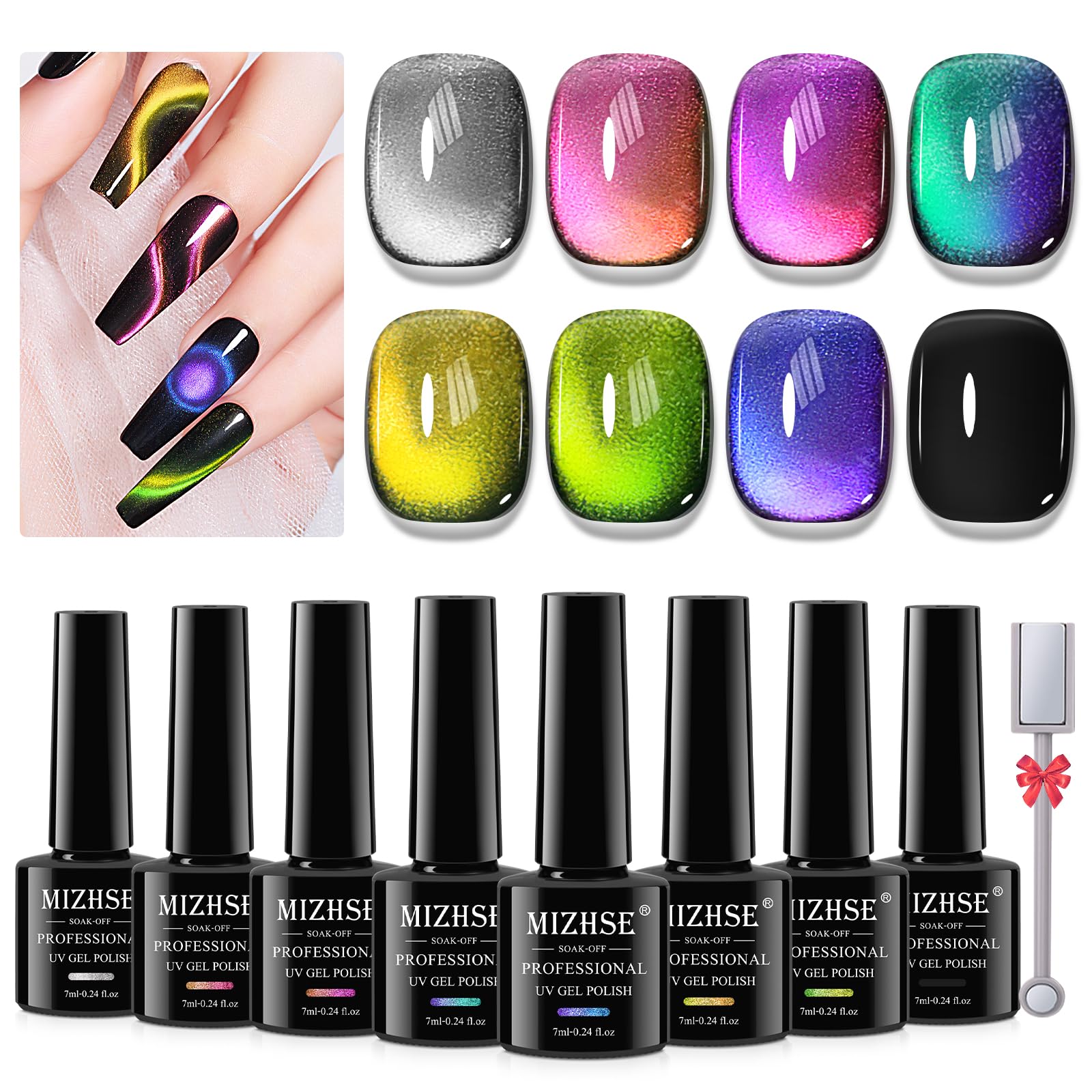 Amazon.com : MIZHSE Cat Eye Gel Nail Polish, 8 Colors Magnetic Gel