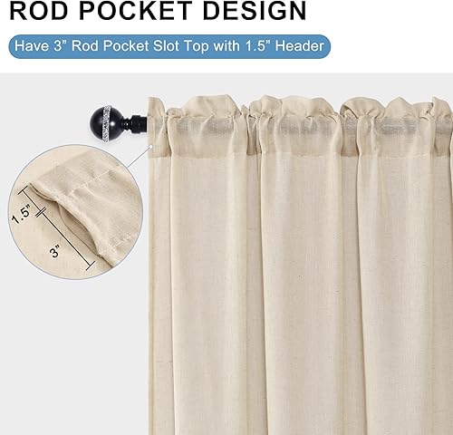 Miniatura 5 de JIUZHEN Cortinas traslúcidas de lino para tratamiento de ventanas, con bolsillo para barra, filtrado de luz, cortinas semitransparentes texturizadas