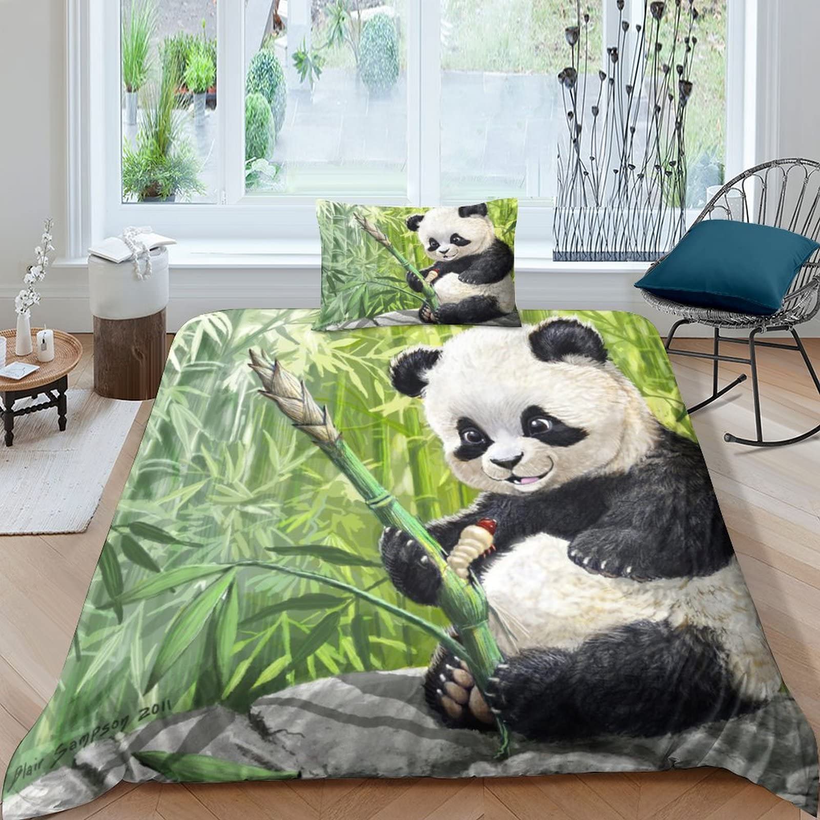 Parure de literie avec taie panda 3D en microfibre premium pour adultes