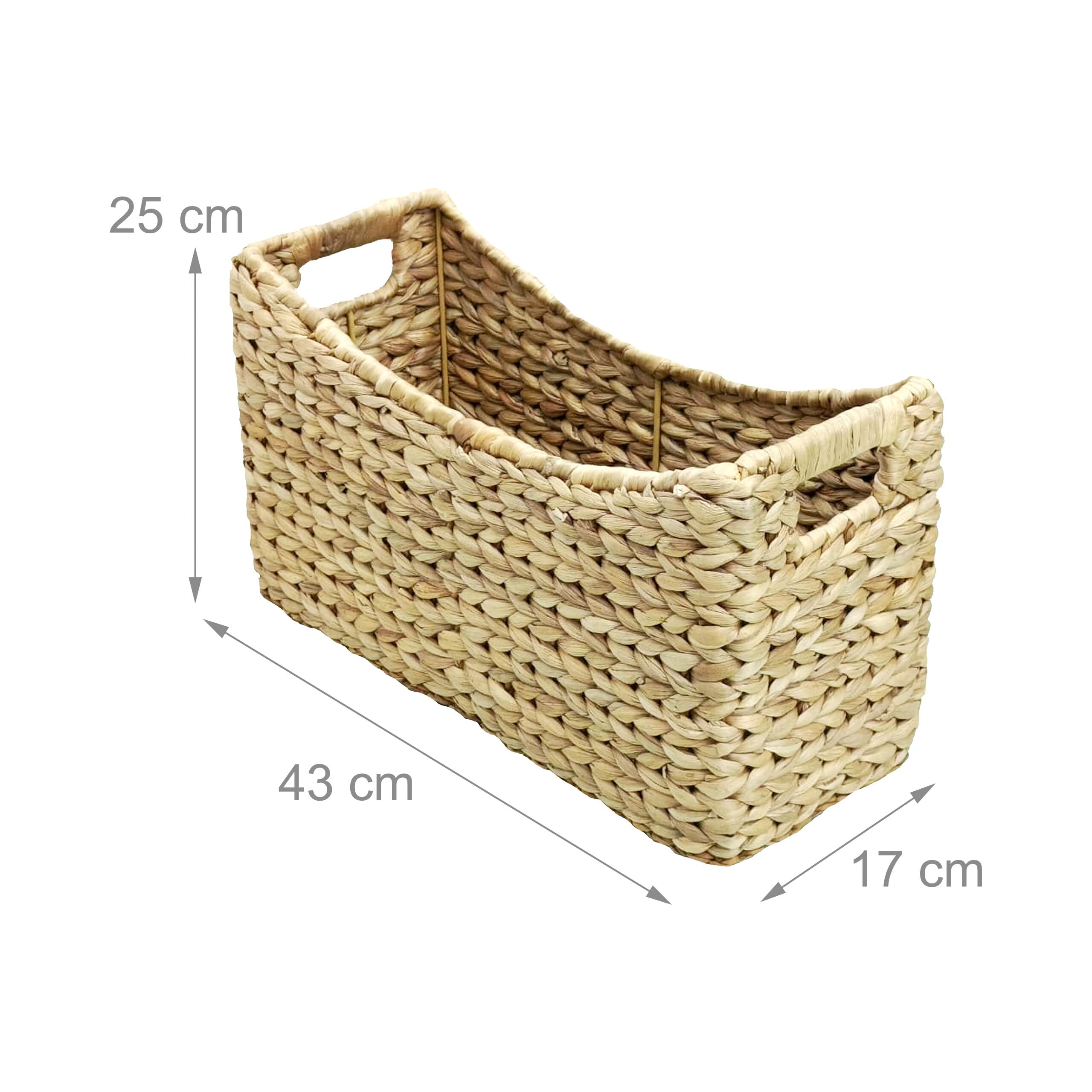 Relaxdays Revistero de Fibras de Jacinto de Agua, Marco de Hierro, Cesta Trenzada con Asas, 25×43×17 cm, Color Natural