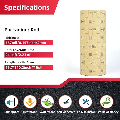 Miniatura 21 de Rollo de aislamiento de automóvil con acabado de papel de aluminio de 6.181 in (0.157 in) y 18 pies cuadrados - Amortiguador de sonido automotriz