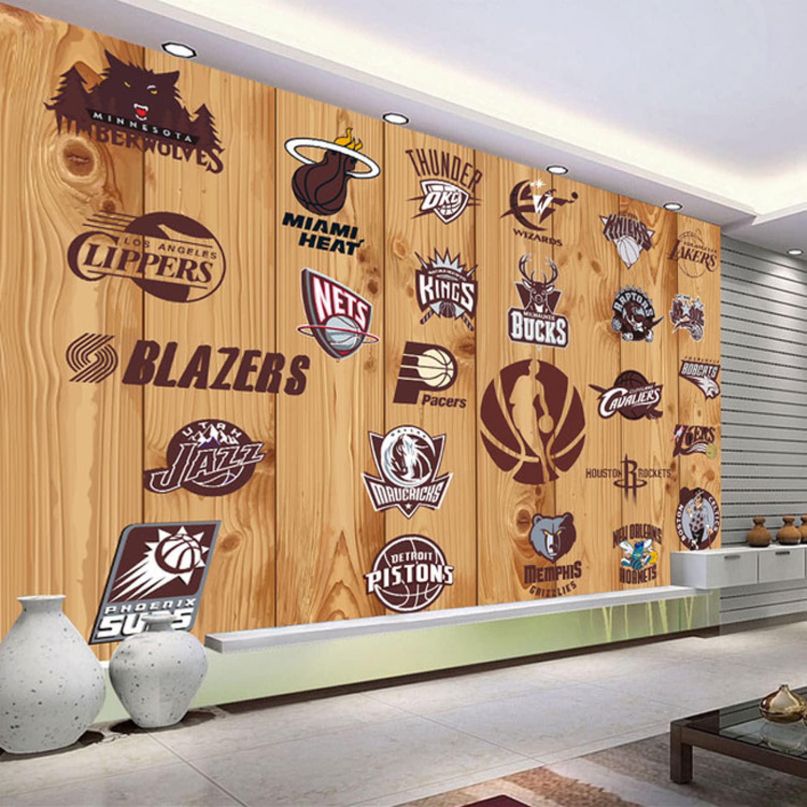 5D Carta Murale Logo Della Squadra Di Basket 3D Muro Foto Murale Carta Da Parati Camera Sportiva Divano S Carta Da Parati Murales Poster Murale Soggiorno Camera Letto Minimalista Sfondo-350cm×256cm