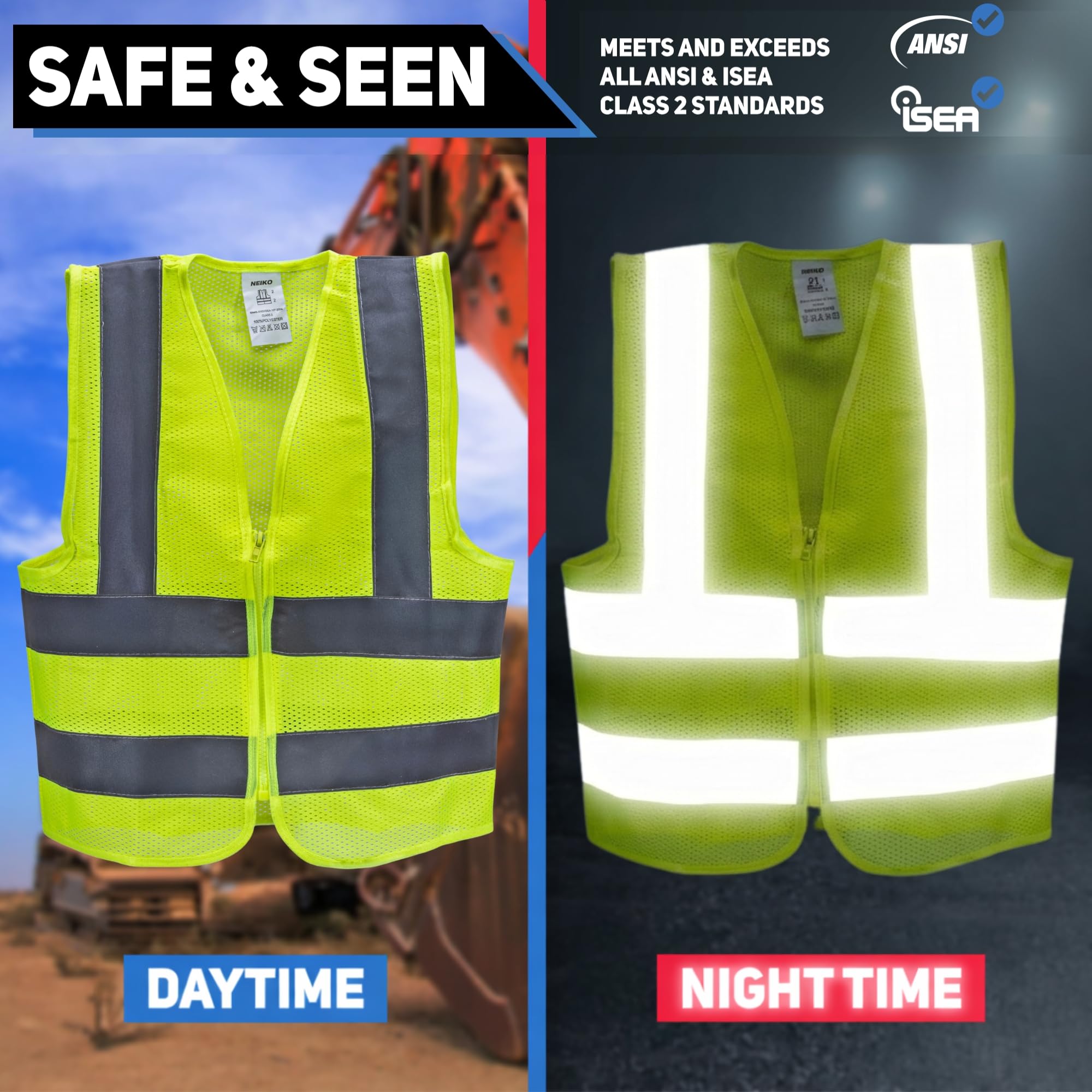 Snapklik.com : Neiko High Visibility Safety Vest ANSI Class 2, No ...
