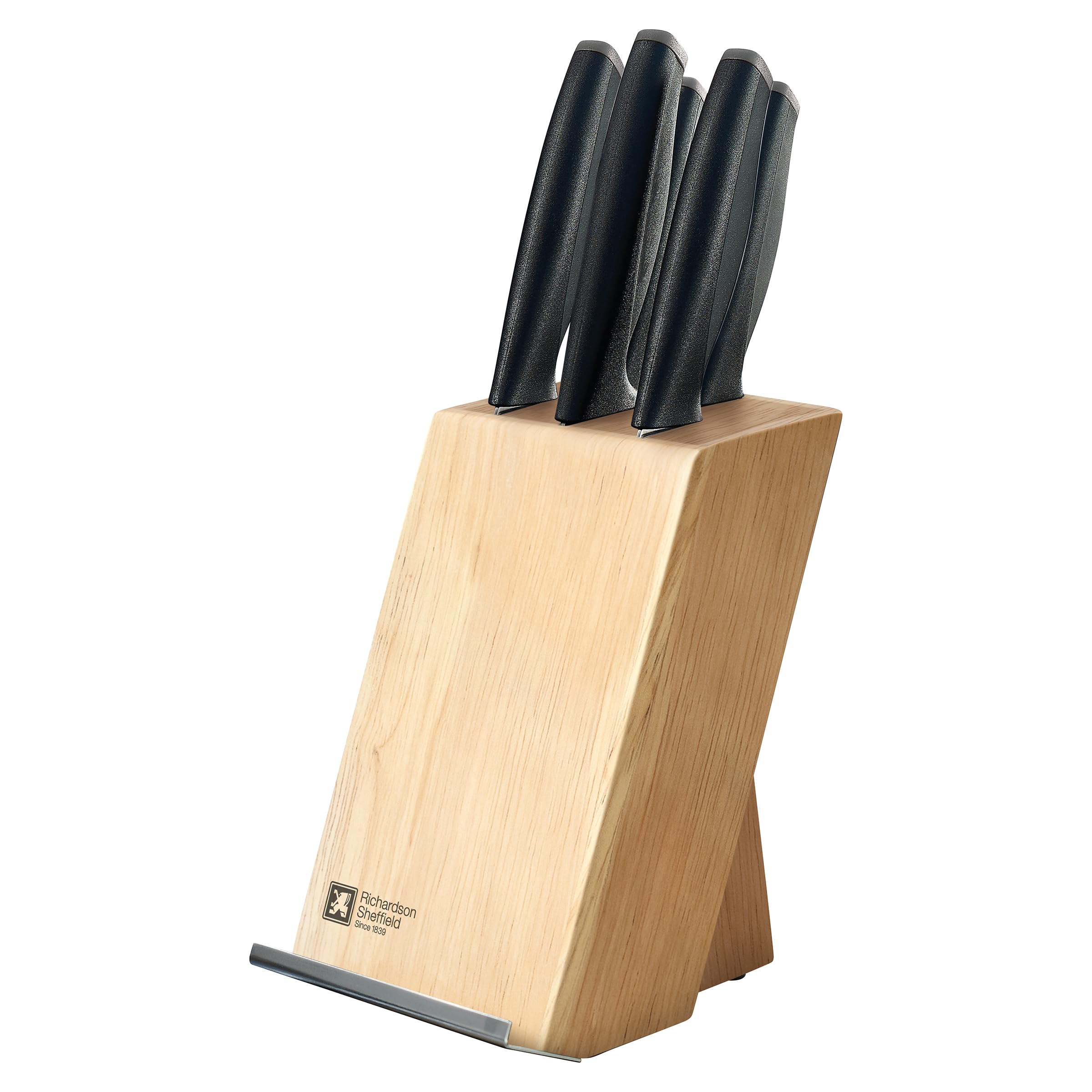 Richardson Sheffield - Bloc en bois naturel 5 couteaux de cuisine avec porte tablette - Advantage - Acier inoxydable 13 C, Finition Satinée - Inox