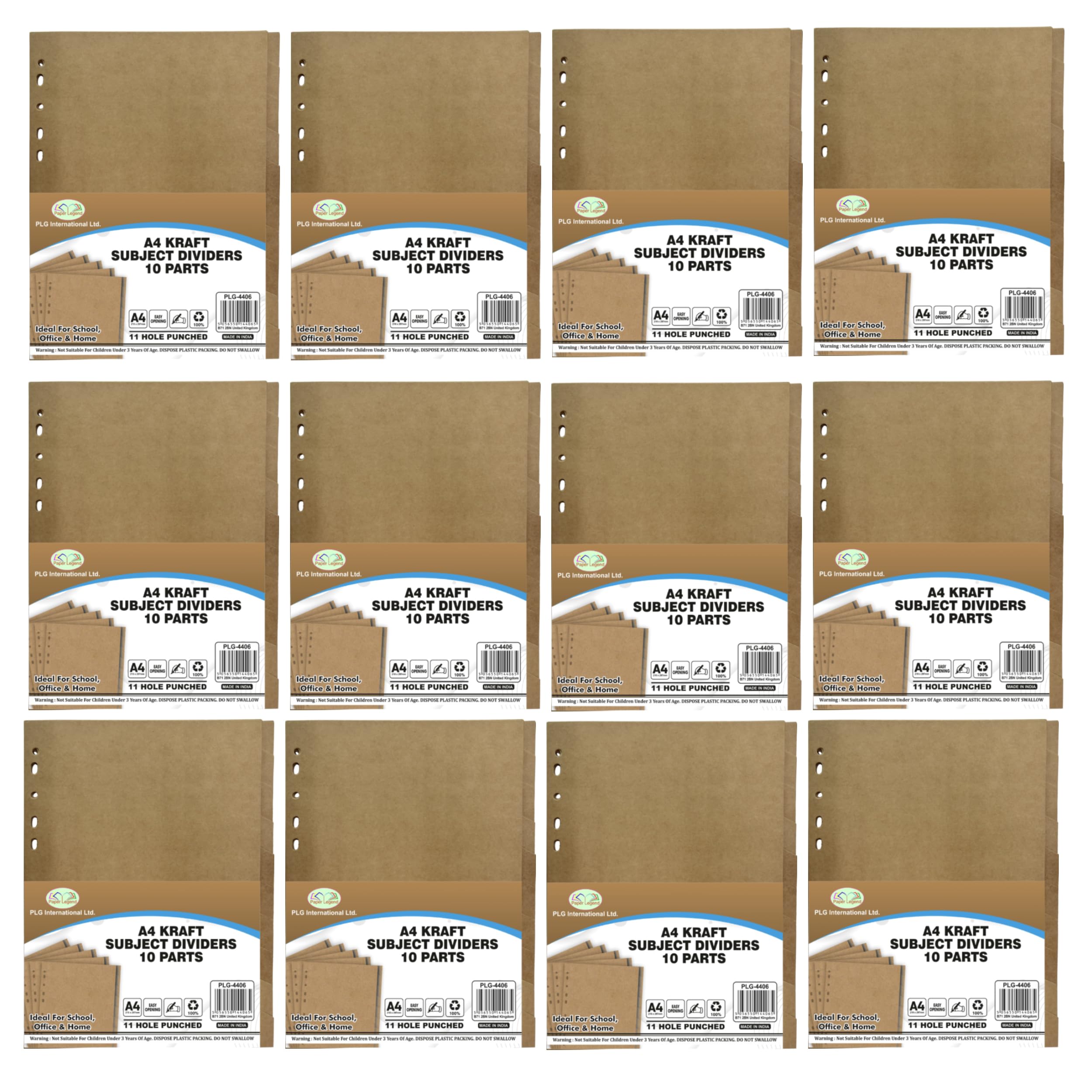JMS we create smile A4 Kraft Subject Dividers – 10-Part Recycled Card Dividers with 11-Hole Pre-Punched Design for Ring Binders & Lever Arch Files for Office & Home. (12)