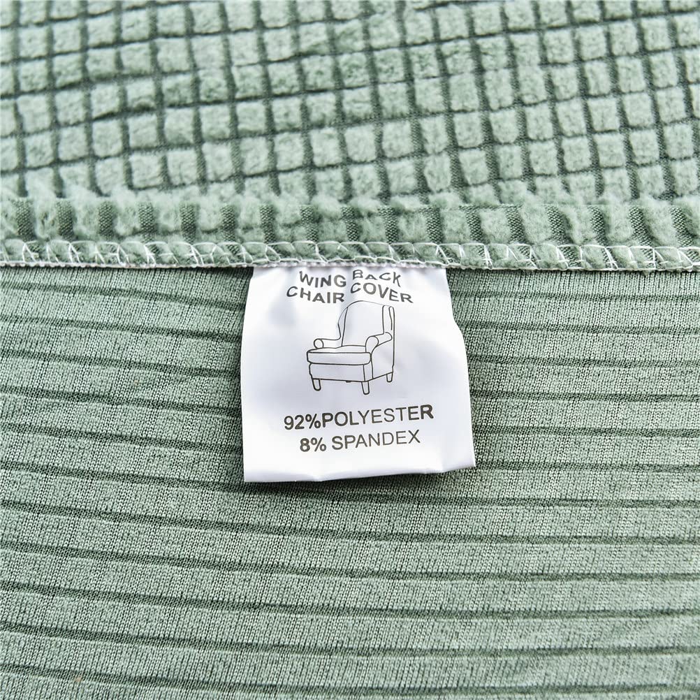 Highdi 2-Teilig Ohrensessel Überzug, Sessel-Überwürfe Ohrensessel Einfarbig Jacquard Verdicken Schonbezüge Bezug Sesselhusse Strandmon Tiger Stuhlbezug mit Armlehne Hohe Rückenlehne (Matcha-Grün)