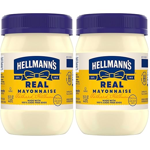 Hellmann's Real Mayonnaise Real Mayo For a Creamy Sandwich Spread or Condiment Gluten Free,Made With 100% Cage-Free Eggs 15 oz,(Pack of 2)