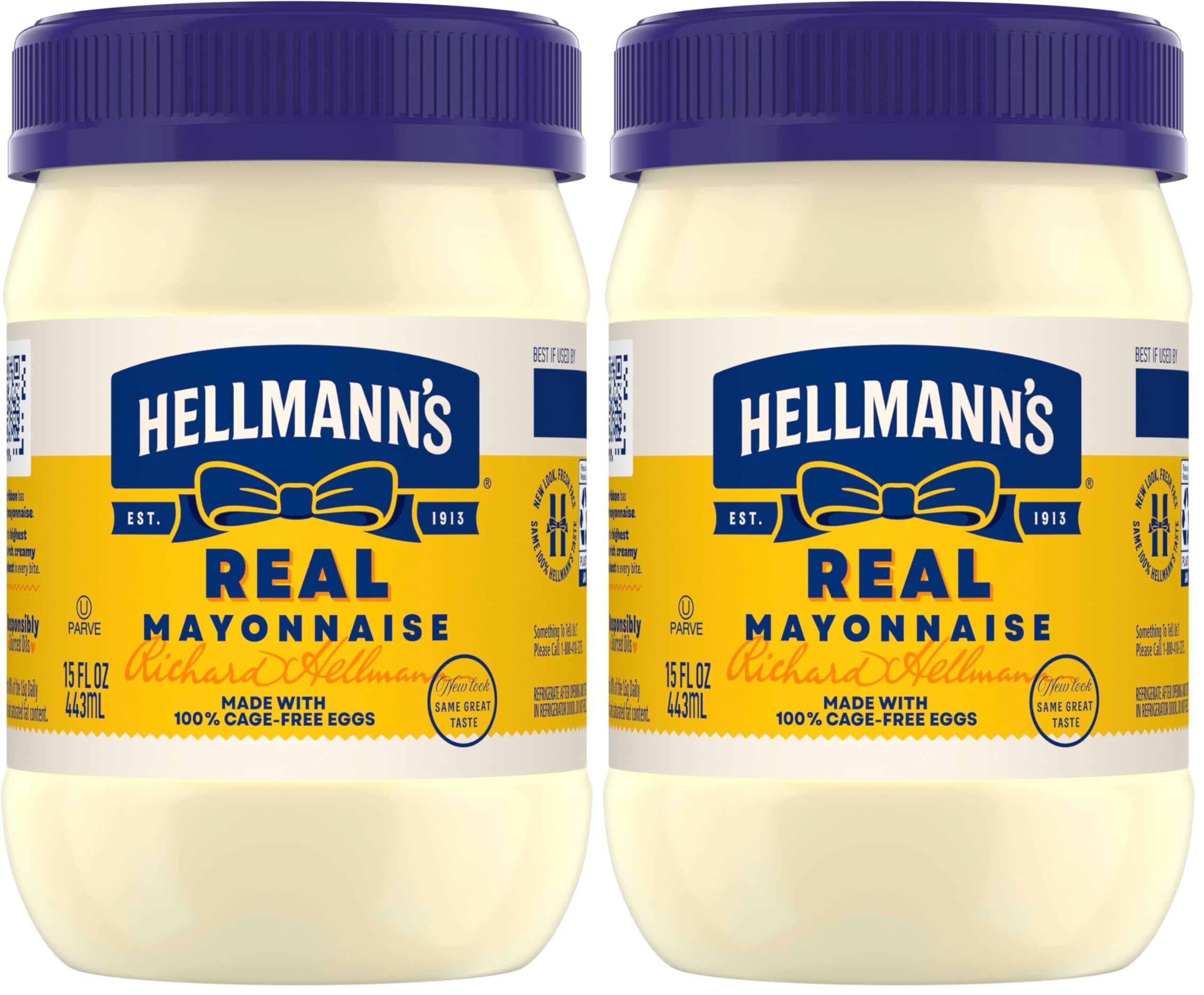 Hellmann's Real Mayonnaise Real Mayo For a Creamy Sandwich Spread or Condiment Gluten Free,Made With 100% Cage-Free Eggs 15 oz,(Pack of 2)