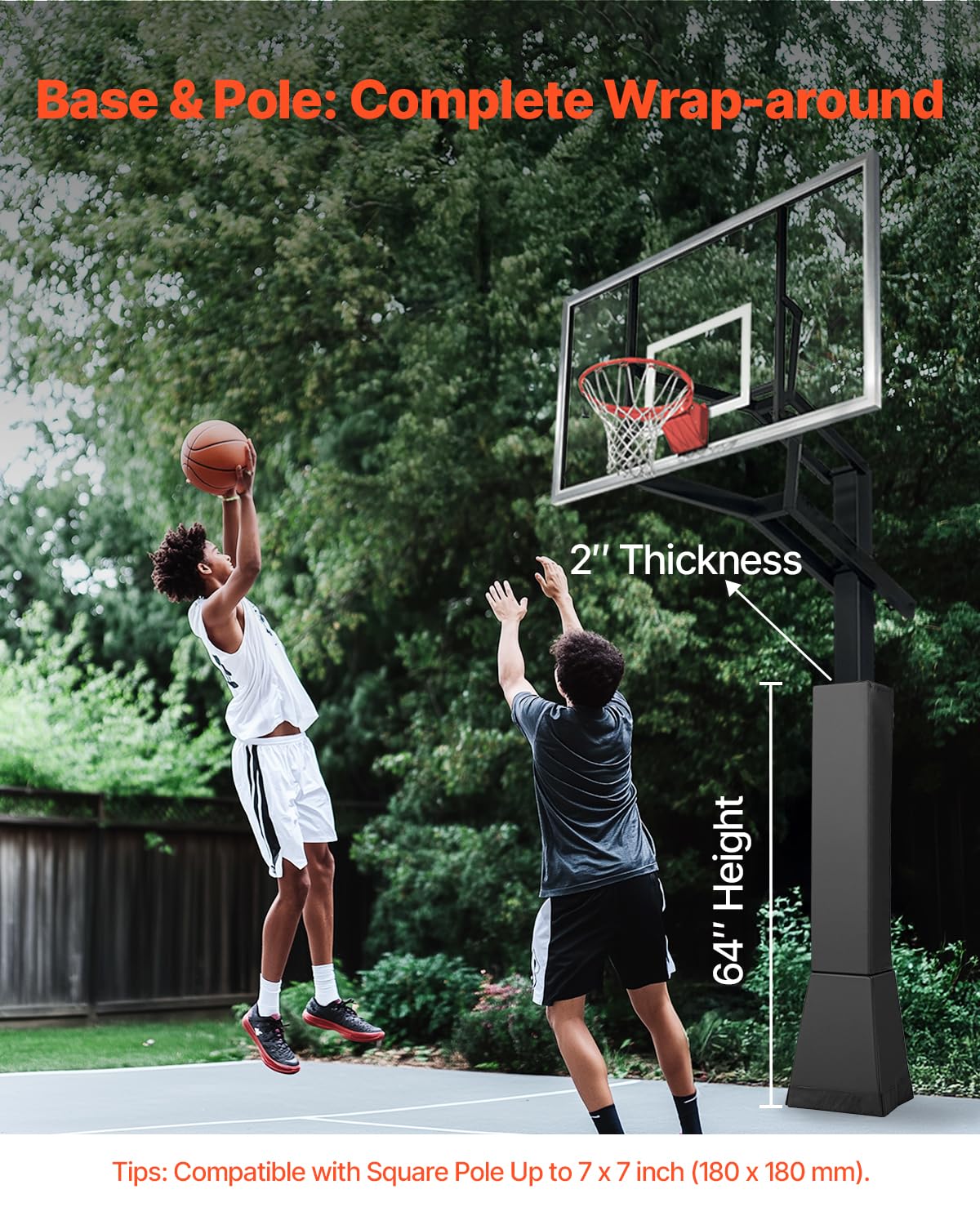 VEVOR Almohadilla para Poste de Baloncesto, Resistente y Envolvente, Cuadrada, Almohadilla Protectora Impermeable para Todo Tipo de Clima para Sótano, Garaje, Patio de Juegos, 1630 x 790 x 120 mm
