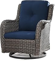 Vista 15 de Juego de 2 sillas de patio giratorias de 360 grados para exteriores y mesa auxiliar a juego – 3 sillas deslizantes de mimbre para patio con cojines