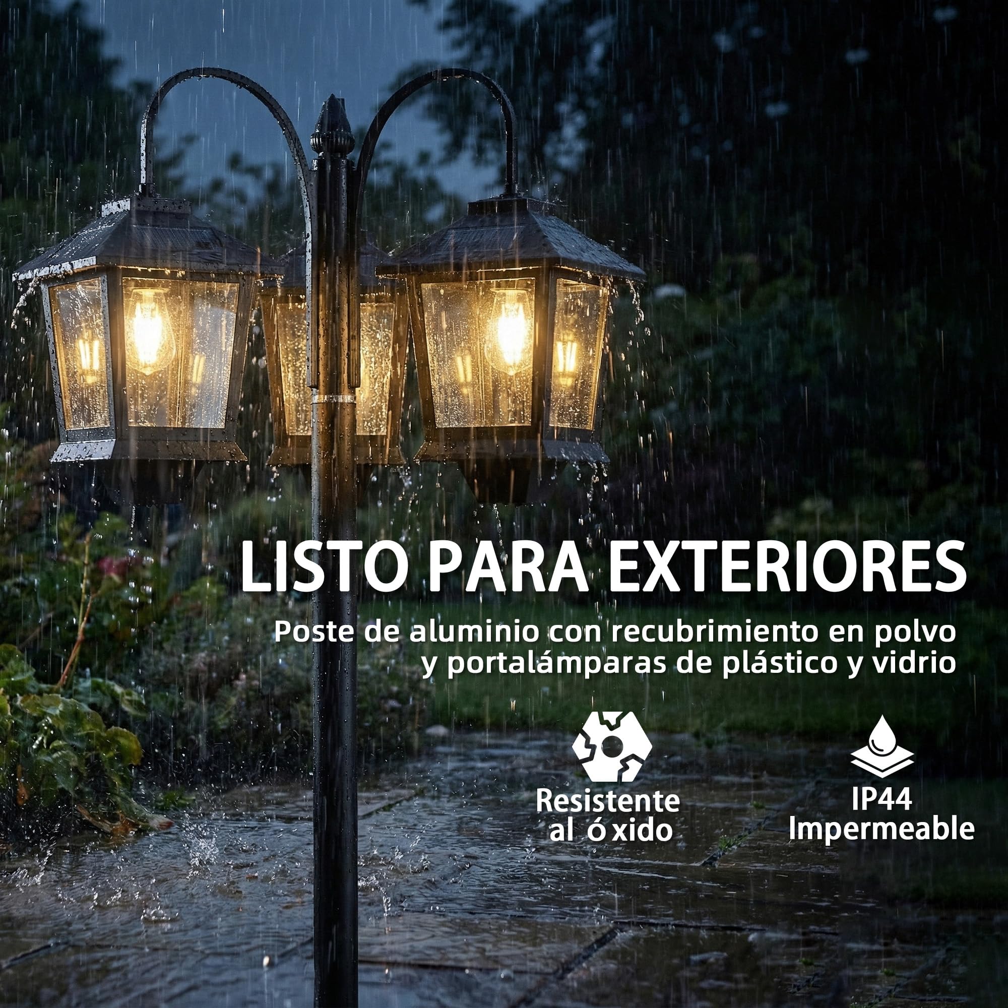 Outsunny Farola Solar Exterior de Jardín con 3 Cabezales, Luz Solar de Exterior de Aluminio con Encendido/Apagado Automático, Impermeable IP44, para Terraza, Patio, 40x34,5x188 cm, Negro