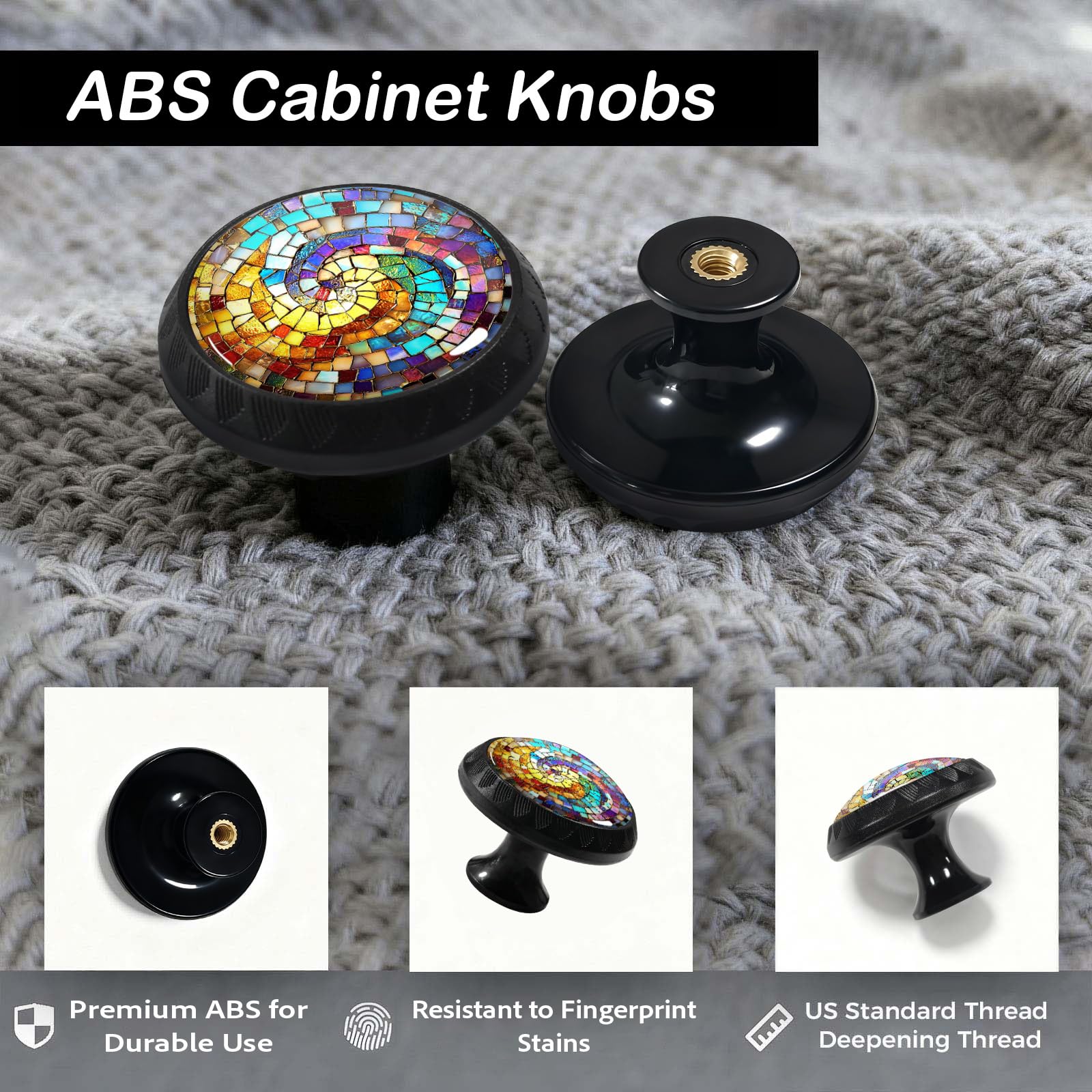 Lot de 12 boutons de placard en verre teinté en spirale pour