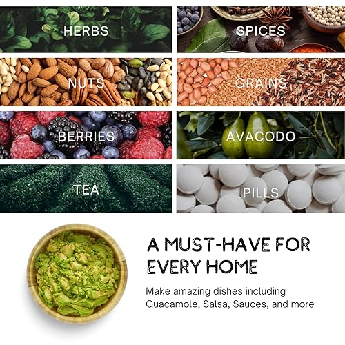 Miniatura 8 de Flexzion Juego de mortero y maja de madera de 5 pulgadas, juego de tazón y molinillo de bambú de 5 pulgadas, molcajete de madera con tapa y cuchara