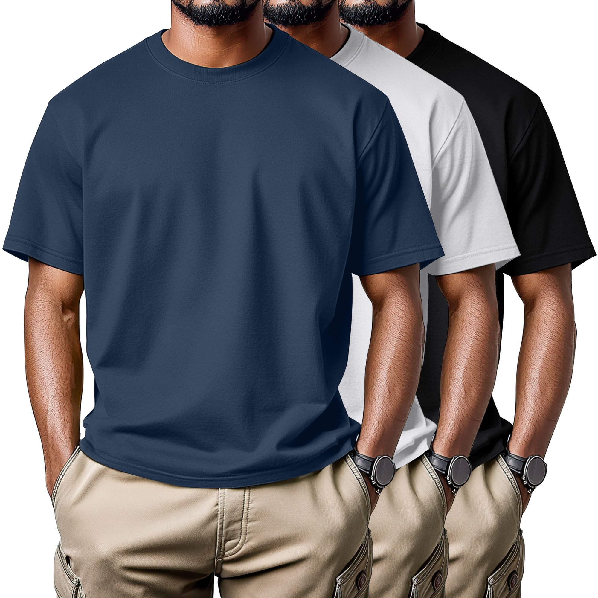 Neer 3 Pack Men's Big and Tall Shirts Summer Short Sleeve T-Shirts Basics Plus Size Crewneck Tee L-5XL