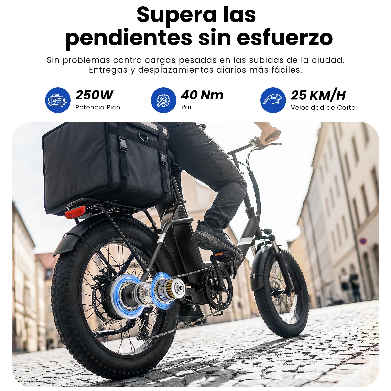 Touroll Bicicleta Eléctrica,S3/ S3 Pro Bici electrica, Fat Bike Plegable 20"×3.0", Autonomía 195 KM, Bici electrica Motor de 250 W, para La Ciudad y La Naturaleza