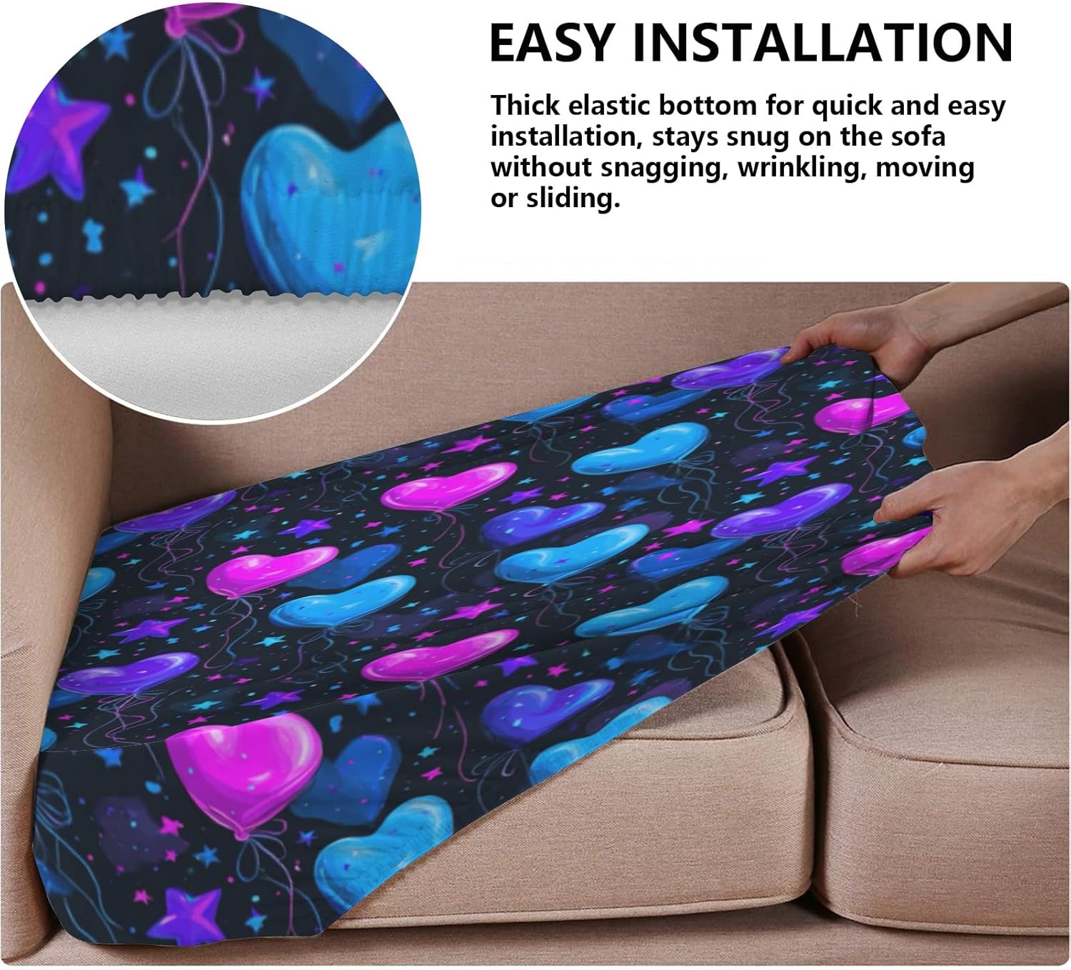 Neon Hearts Balloons Loveseat Covers Couch Covers for 2 Cushion Couch, 2-Piece Stretch Sofa Slipcovers Anti-Slip Washable Furniture Protectors for Dogs Pets