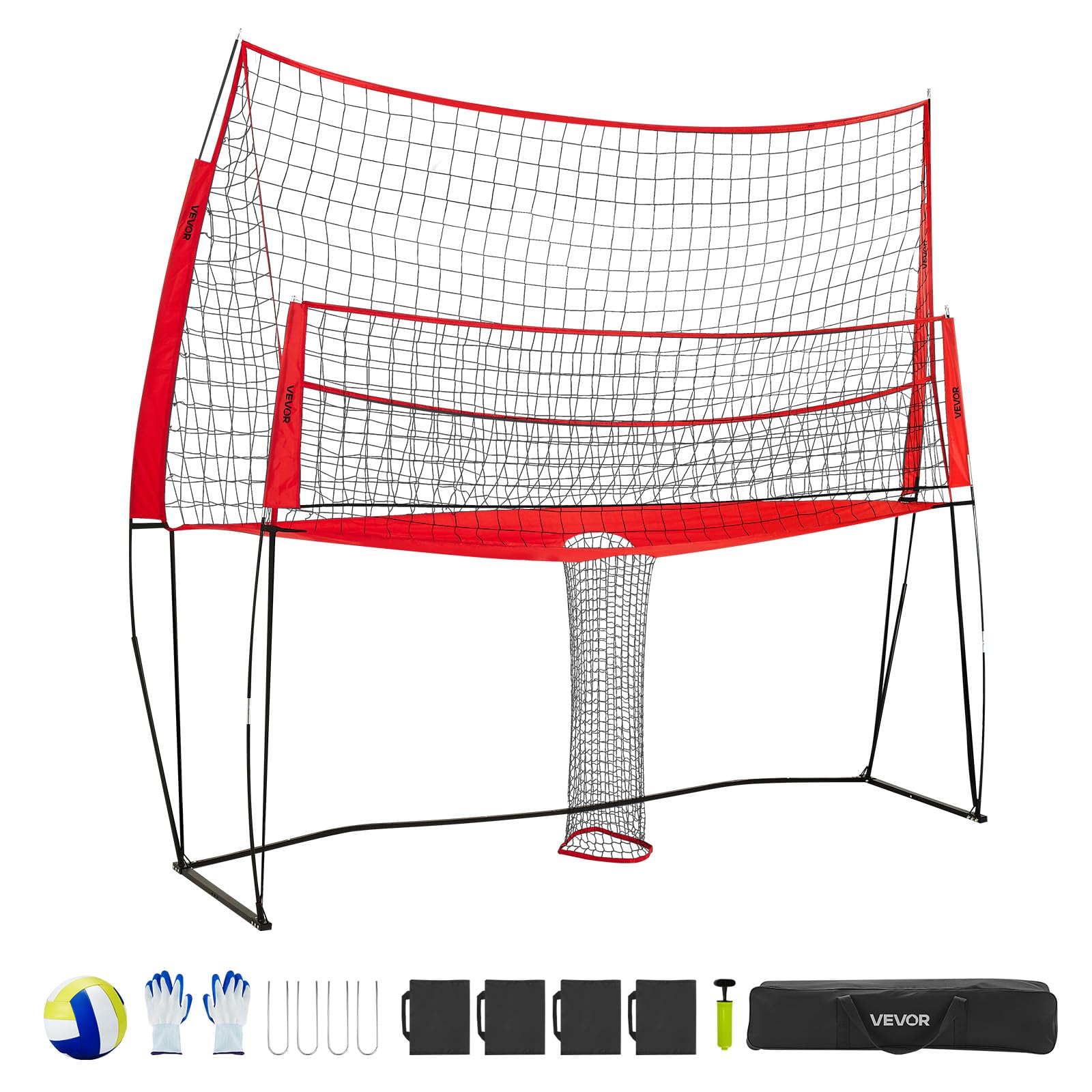 VEVOR Sistema Rete per Allenamento Pallavolo, Attrezzatura Regolabile in Altezza con Ritorno Palla, Stazione di Rete Portatile, Facile da Installare per Giardino, Servizio per Migliorare Precisione
