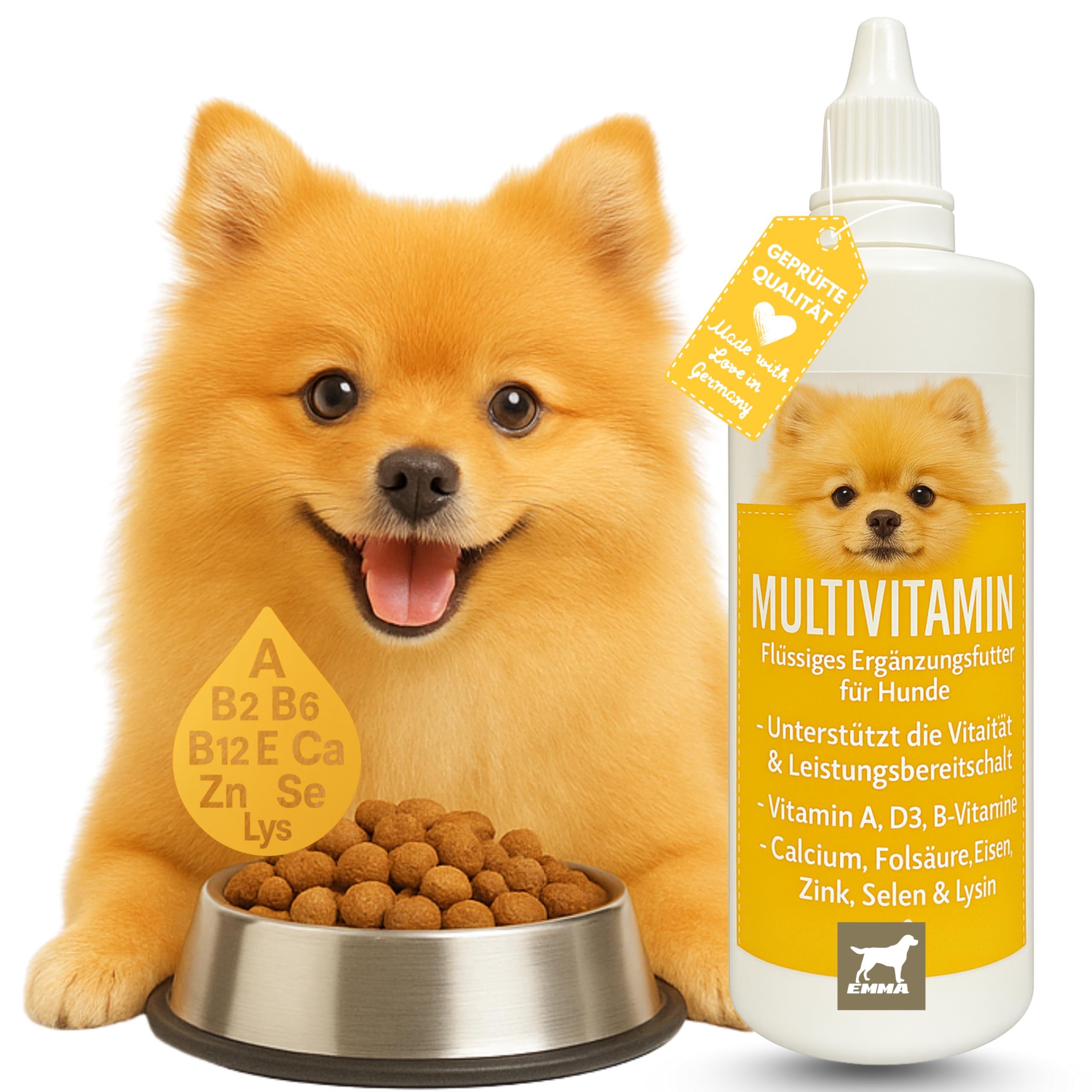 EMMA® Multi Vitamine B Complex for dogs, vitamin B1, B2, B6, B12, calcium, folic acid, iron, zinc Liquid 100 ml