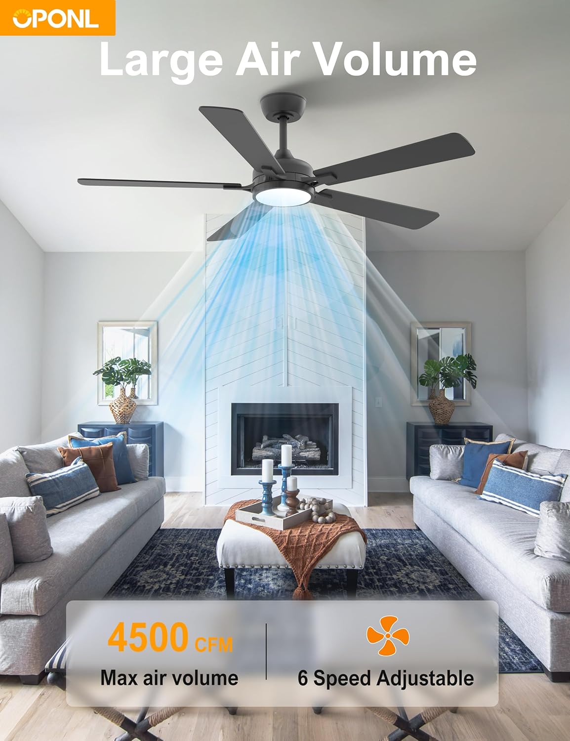 Ceiling Fans with Lights, 52 Inch Black Modern Ceiling Fan with Light and Remote Control, DC Reversible Motor, Noiseless, Dual Fan Blades, 6CCT, Fans for Bedroom, Living Room, Indoor and Outdoor Use