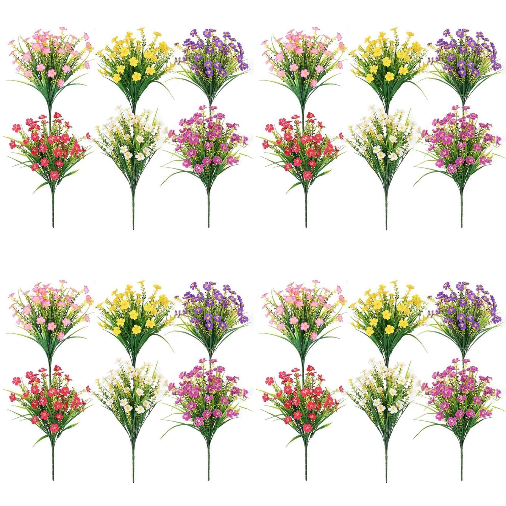 Vjsujehgy for Outdoors,24 Bundles Artificial Plants Outdoor, Fake Flowers, UV Faux Plants, Outdoor